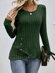 Buttoned Tulip Hem Long Sleeve T-Shirt - Cute Little Wish