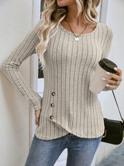 Buttoned Tulip Hem Long Sleeve T-Shirt - Cute Little Wish