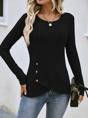 Buttoned Tulip Hem Long Sleeve T-Shirt - Cute Little Wish