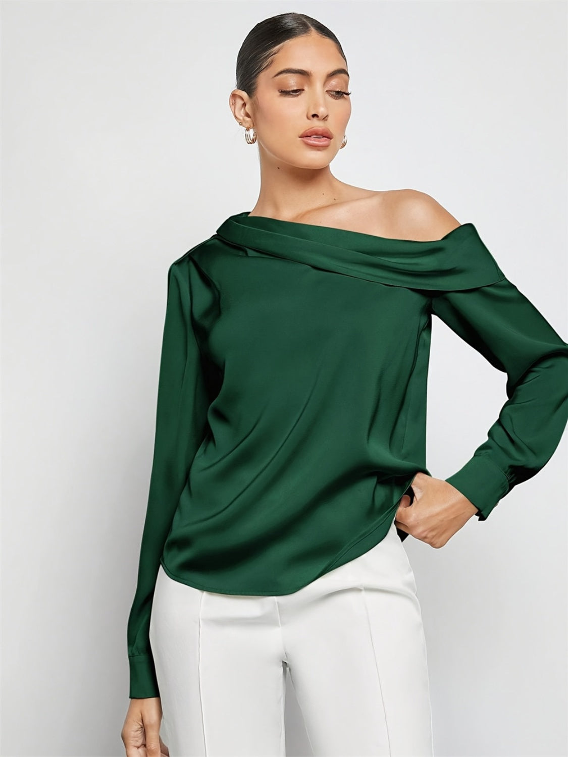 Ruched One Shoulder Long Sleeve Top