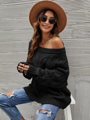 Cable Knit Openwork Off - Shoulder Sweater