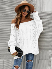 Cable Knit Openwork Off - Shoulder Sweater