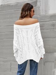 Cable Knit Openwork Off - Shoulder Sweater