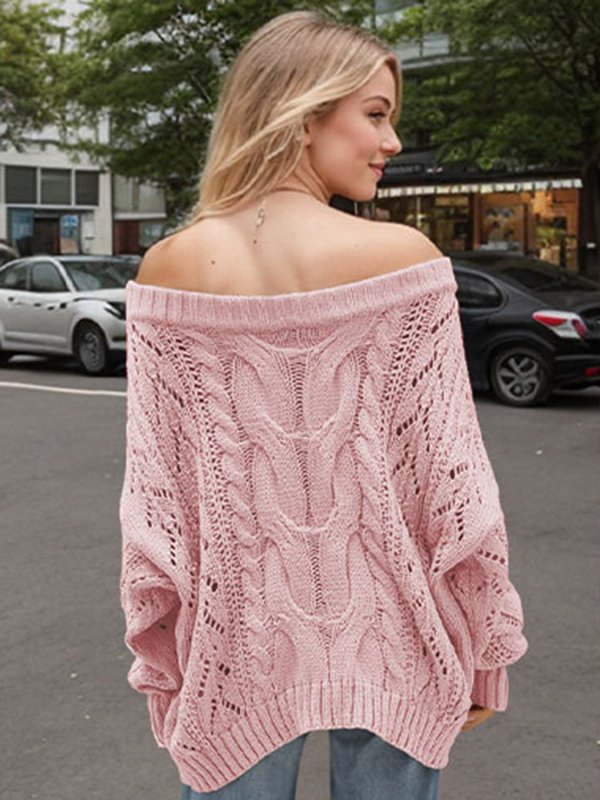 Cable Knit Openwork Off - Shoulder Sweater