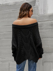 Cable Knit Openwork Off - Shoulder Sweater