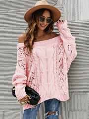 Cable Knit Openwork Off - Shoulder Sweater