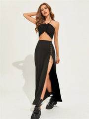 Casual Black Maxi Skirt with Sexy Split - Cute Little Wish