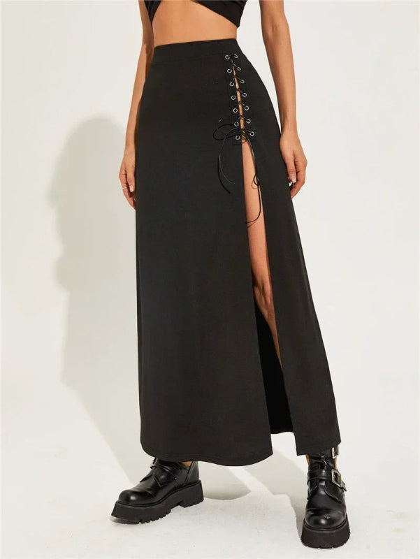 Casual Black Maxi Skirt with Sexy Split - Cute Little Wish