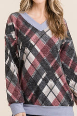 Celeste Plaid V - Neck Long Sleeve T-Shirt