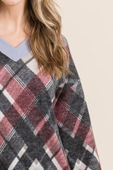 Celeste Plaid V - Neck Long Sleeve T-Shirt