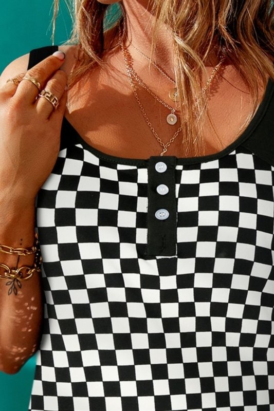 Checkered Buttoned Tank - Cute Little Wish