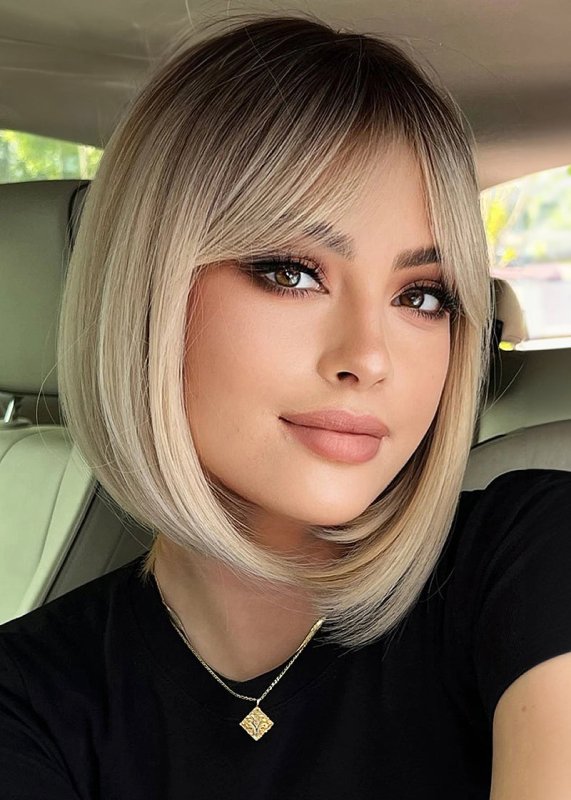 Chic Blonde Bob Wig with Dark Roots - Modern & Trendy - Cute Little Wish