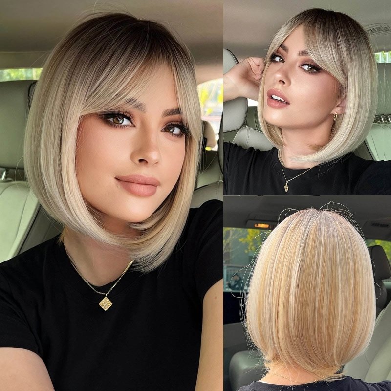 Chic Blonde Bob Wig with Dark Roots - Modern & Trendy - Cute Little Wish