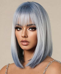 Chic Pastel Blue Bob Wig with Full Bangs – Fashionable Synthetic Style - Cute Little Wish