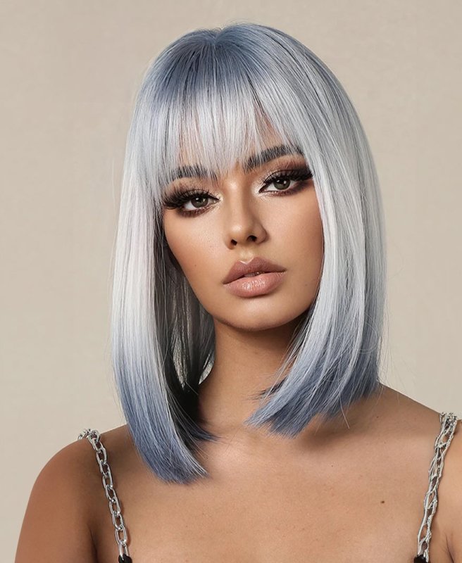 Chic Pastel Blue Bob Wig with Full Bangs – Fashionable Synthetic Style - Cute Little Wish