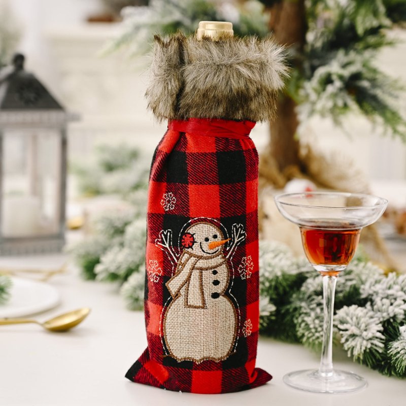 Christmas Graphic Plaid Wine Bottle Cover - Cute Little Wish