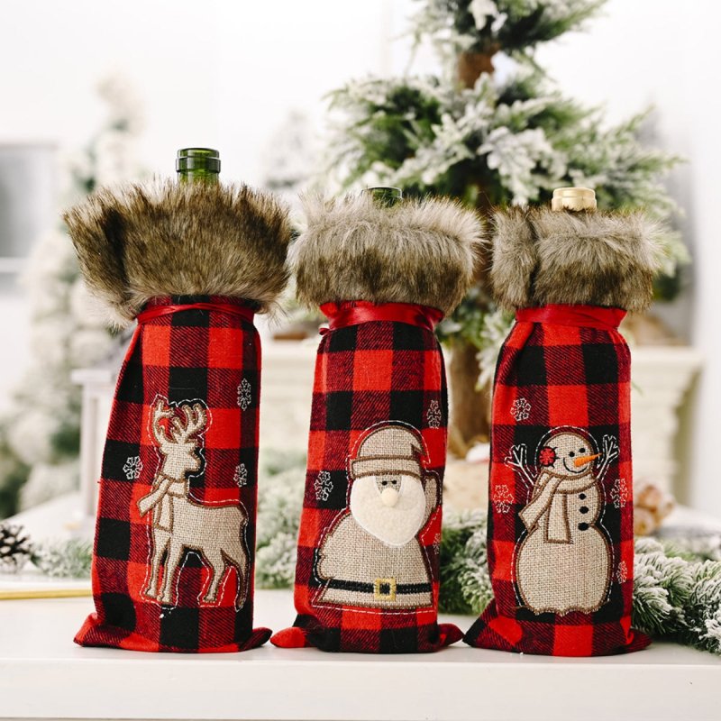 Christmas Graphic Plaid Wine Bottle Cover - Cute Little Wish