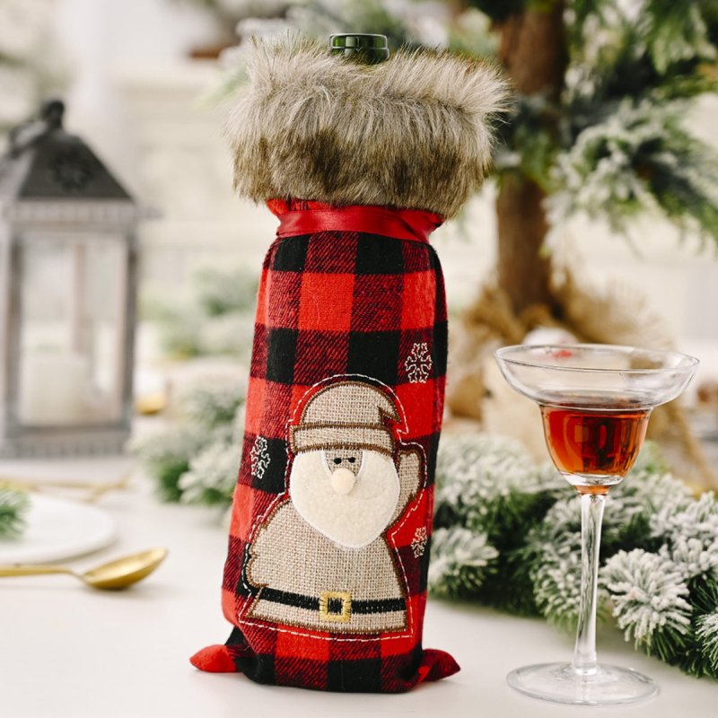 Christmas Graphic Plaid Wine Bottle Cover - Cute Little Wish