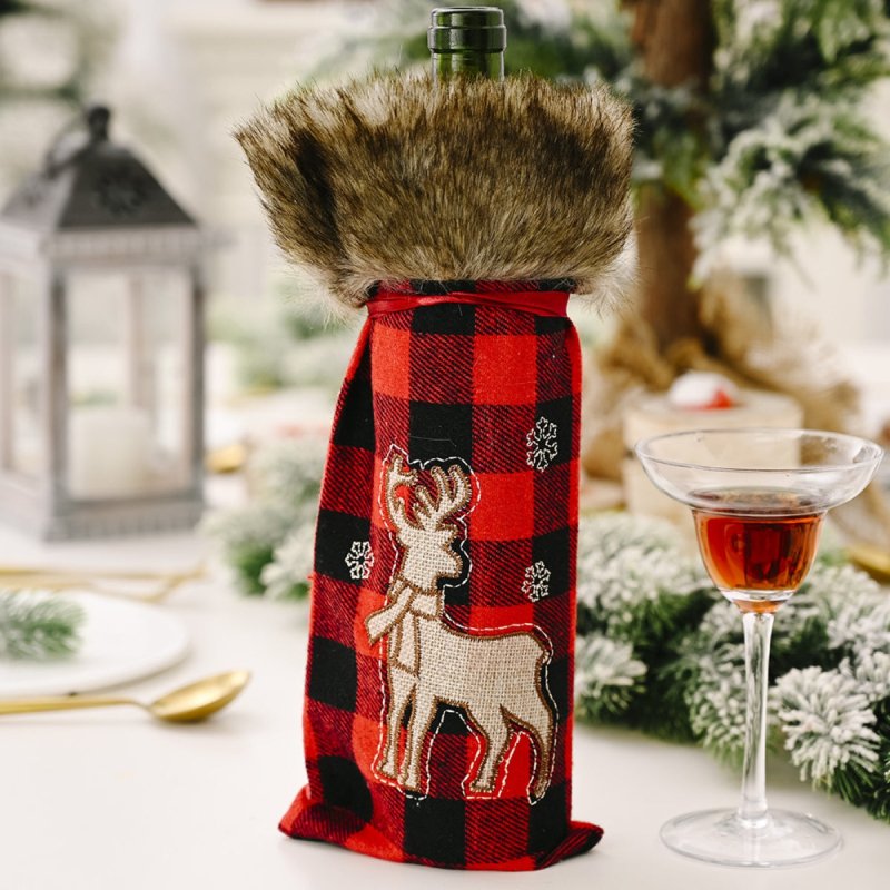 Christmas Graphic Plaid Wine Bottle Cover - Cute Little Wish