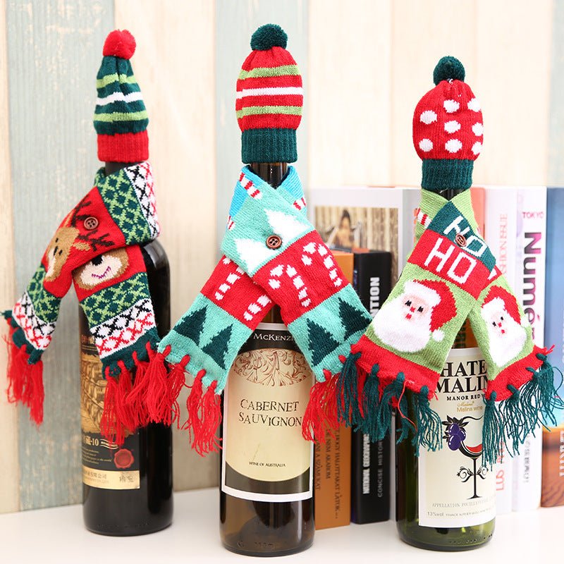 Christmas Hat and Scarf Wine Bottle Decoration - Cute Little Wish