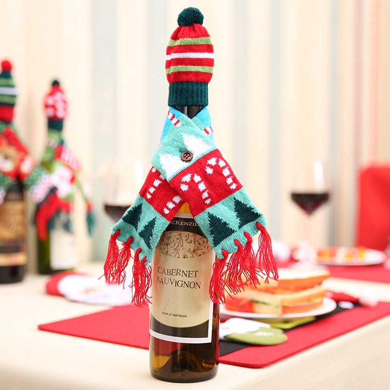 Christmas Hat and Scarf Wine Bottle Decoration - Cute Little Wish