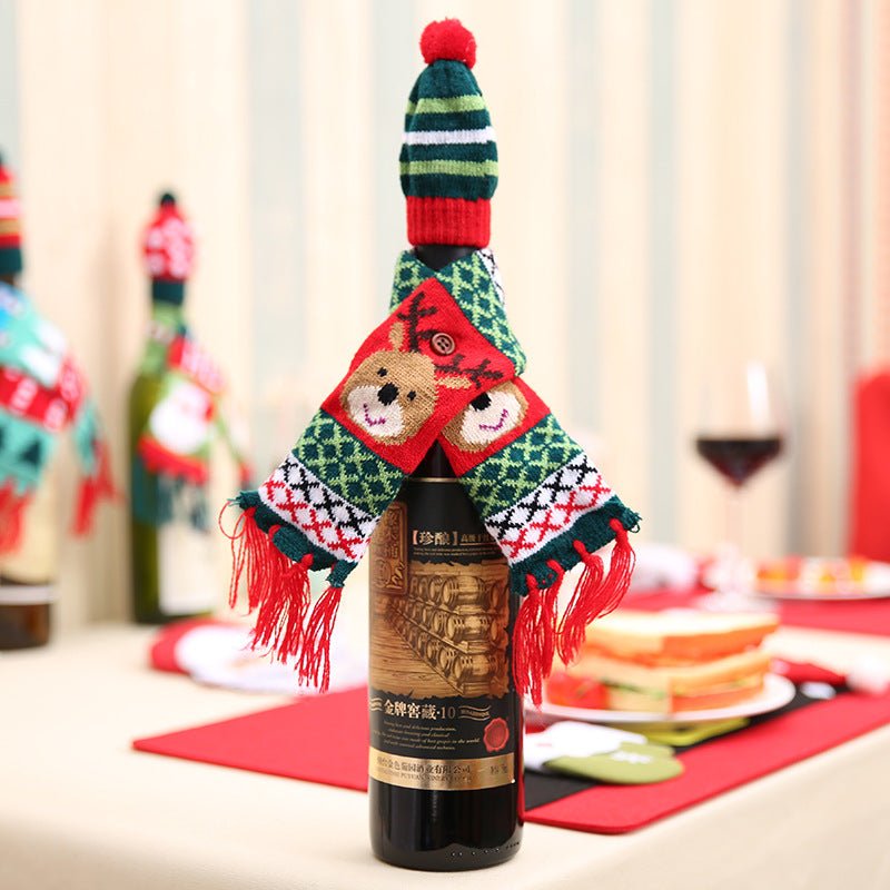 Christmas Hat and Scarf Wine Bottle Decoration - Cute Little Wish