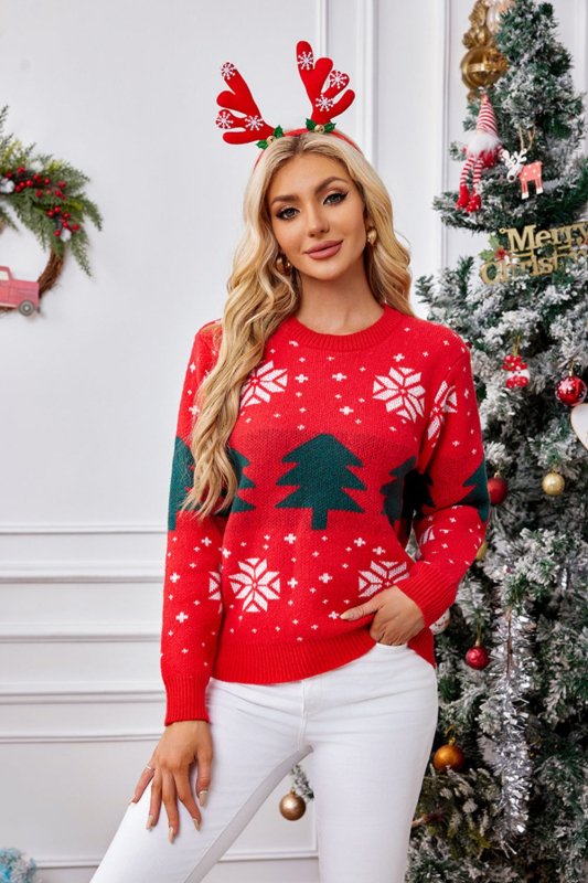 Christmas Tree Round Neck Long Sleeve Sweater