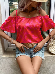 Cold Shoulder Short Flare Sleeve Blouse - Cute Little Wish