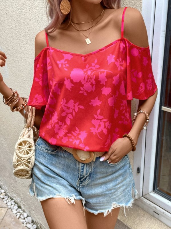 Cold Shoulder Short Flare Sleeve Blouse - Cute Little Wish