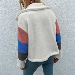 Color Block Button Down Collared Jacket - Cute Little Wish