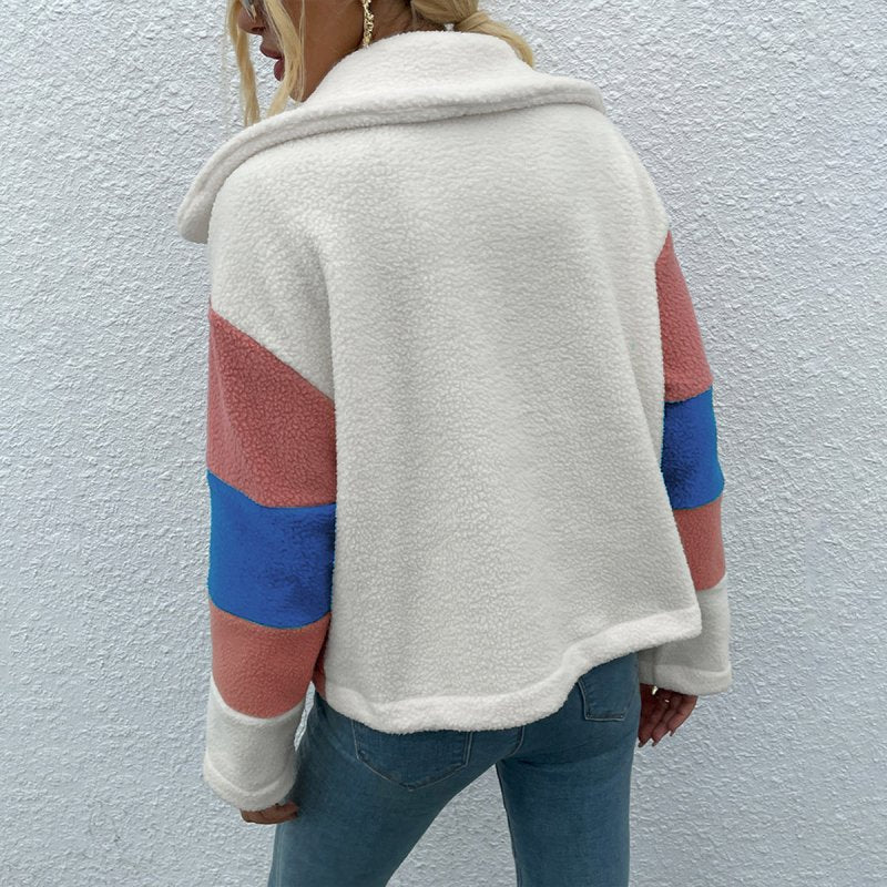 Color Block Button Down Collared Jacket - Cute Little Wish