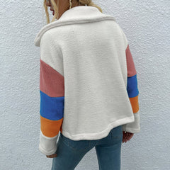 Color Block Button Down Collared Jacket - Cute Little Wish