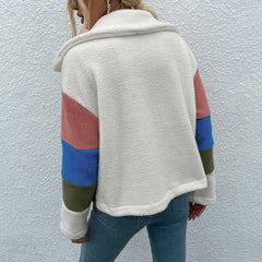 Color Block Button Down Collared Jacket - Cute Little Wish