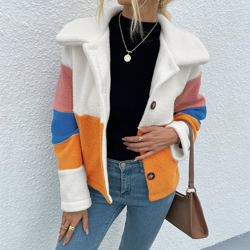 Color Block Button Down Collared Jacket - Cute Little Wish