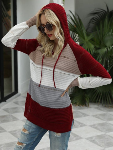 Color Block Hooded Sweater - Cute Little Wish