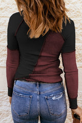 Color Block Round Neck Long Sleeve T-Shirt - Cute Little Wish