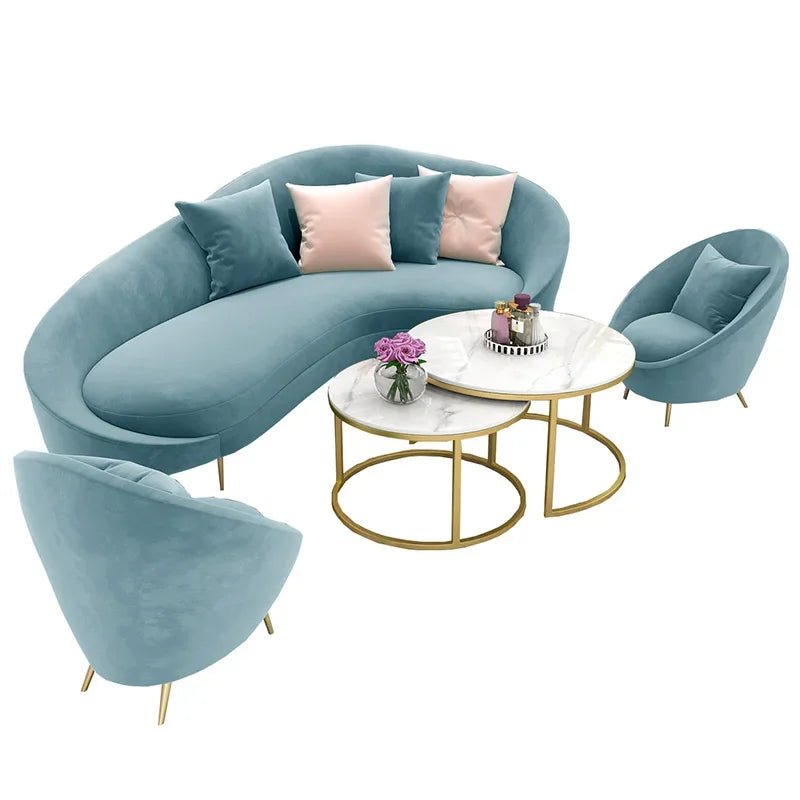 Contemporary Lounge Set with Sectional Sofa, Marble Coffee Table, and Ottomans - Cute Little Wish