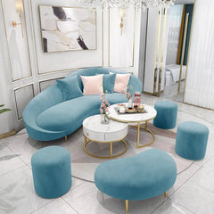 Contemporary Lounge Set with Sectional Sofa, Marble Coffee Table, and Ottomans - Cute Little Wish