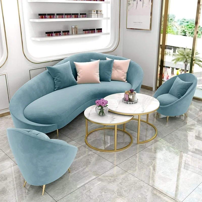 Contemporary Lounge Set with Sectional Sofa, Marble Coffee Table, and Ottomans - Cute Little Wish