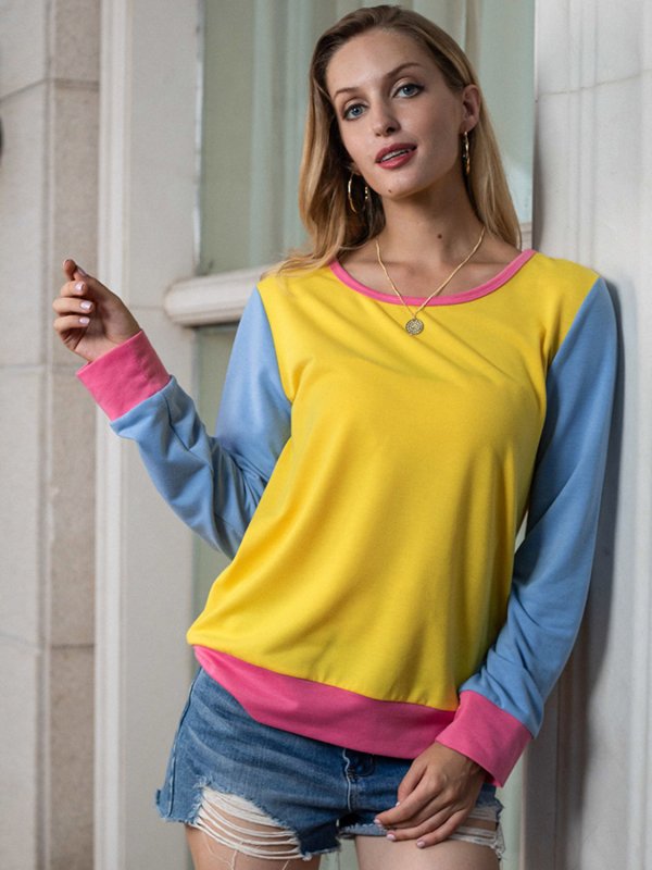 Contrast Round Neck Long Sleeve Top - Cute Little Wish