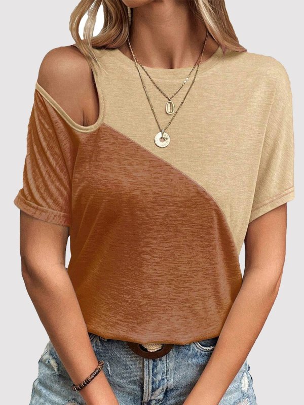 Contrast Round Neck Short Sleeve T-Shirt - Cute Little Wish