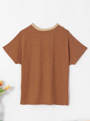 Contrast Round Neck Short Sleeve T-Shirt - Cute Little Wish