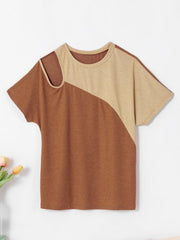 Contrast Round Neck Short Sleeve T-Shirt - Cute Little Wish