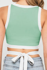 Contrast Tie Back Round Neck Tank - Cute Little Wish