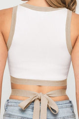 Contrast Tie Back Round Neck Tank - Cute Little Wish