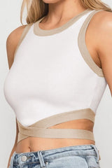 Contrast Tie Back Round Neck Tank - Cute Little Wish