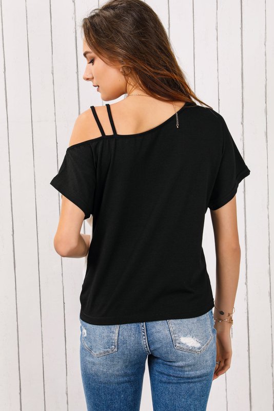 Contrast Twisted Asymmetrical Neck Top - Cute Little Wish