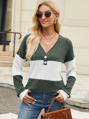 Contrast V - Neck Long Sleeve T-Shirt