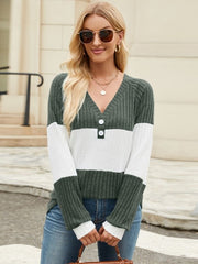 Contrast V - Neck Long Sleeve T-Shirt