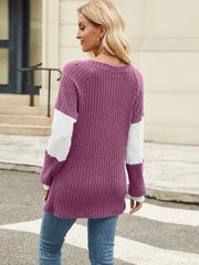 Contrast V - Neck Long Sleeve T-Shirt